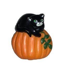 Fun World PIN Halloween Vintage Black Cat PUMPKIN Holiday Brooch #9301